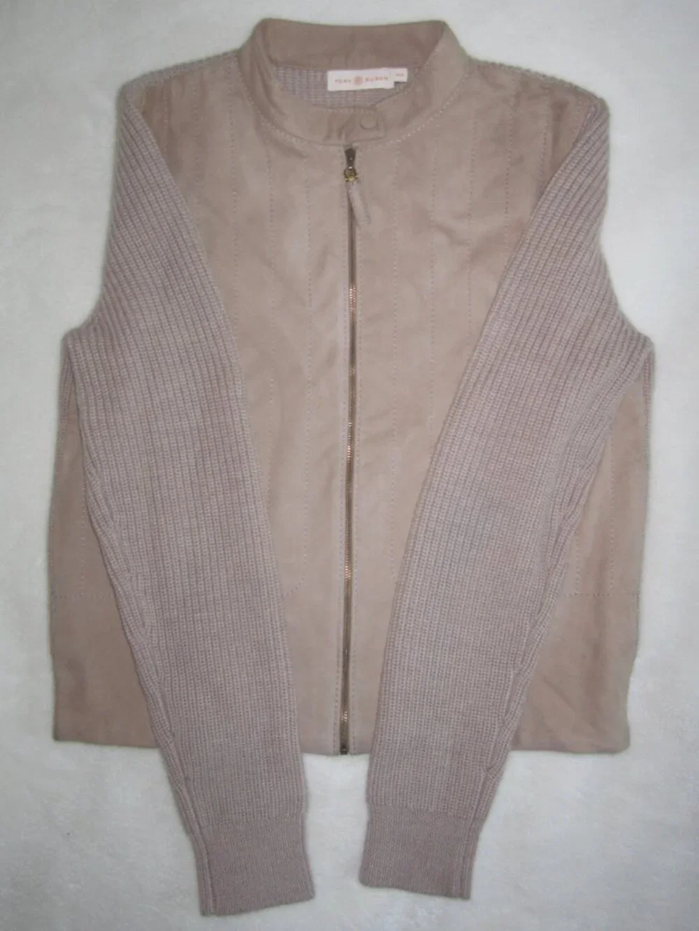 TORY BURCH Suede Front Merino Wool Cardigan Sweater Jacket Women's Medium